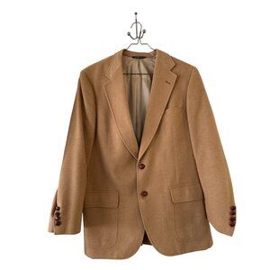 Vintage Men's Camel Tan Wool Blazer Jacket Single-Breasted USA Tailored NO SIZE